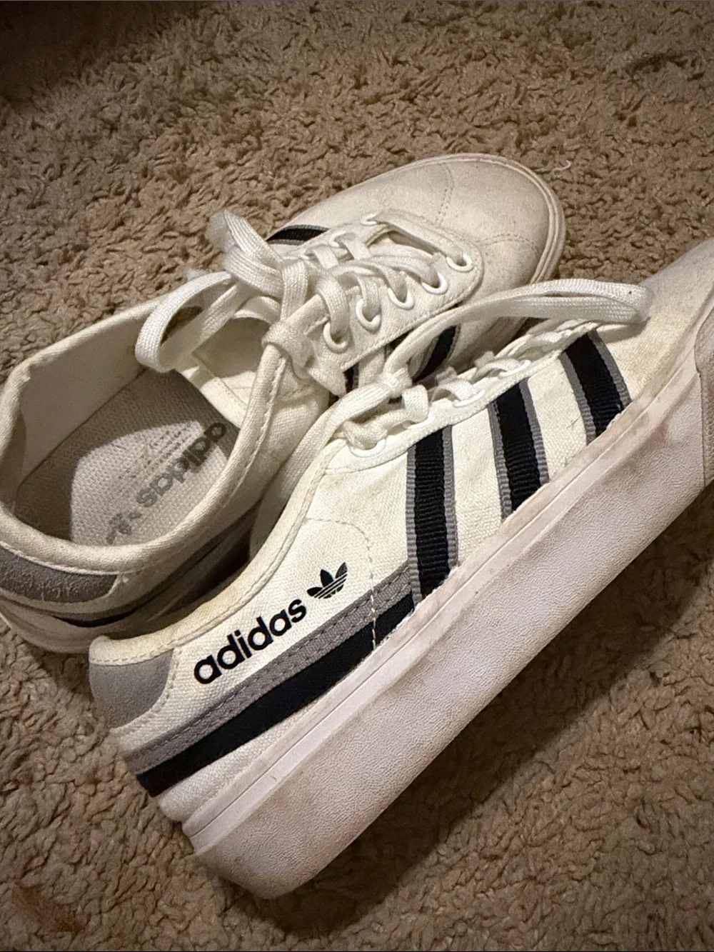 adidas White Sneakers with Black Stripes